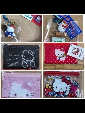 6x Sanrio Hello Kitty 50th anniversary zipper bag Pouch Keychain Bundle Set